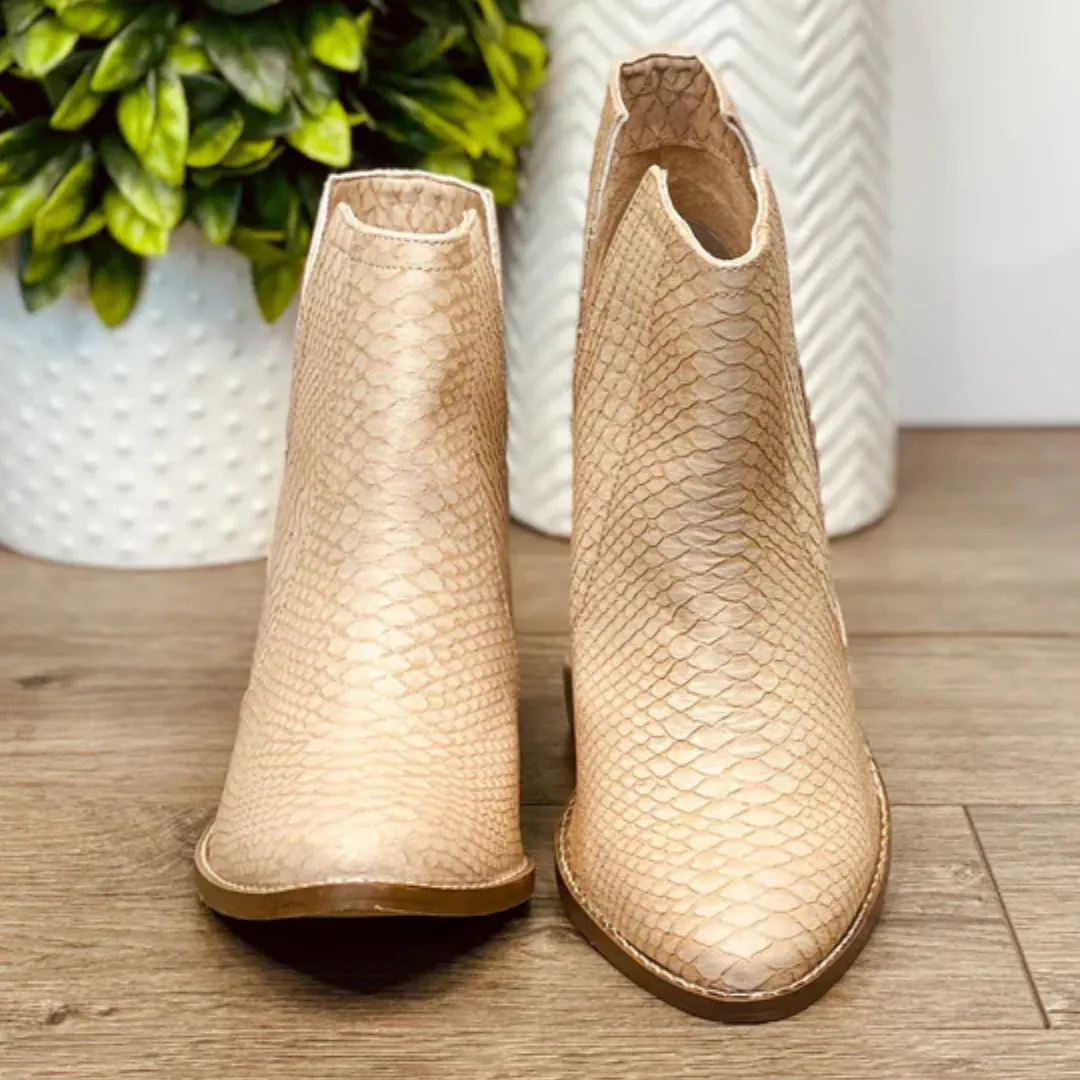 Online Exclusive | Tarim Snakeskin Bootie in Nude