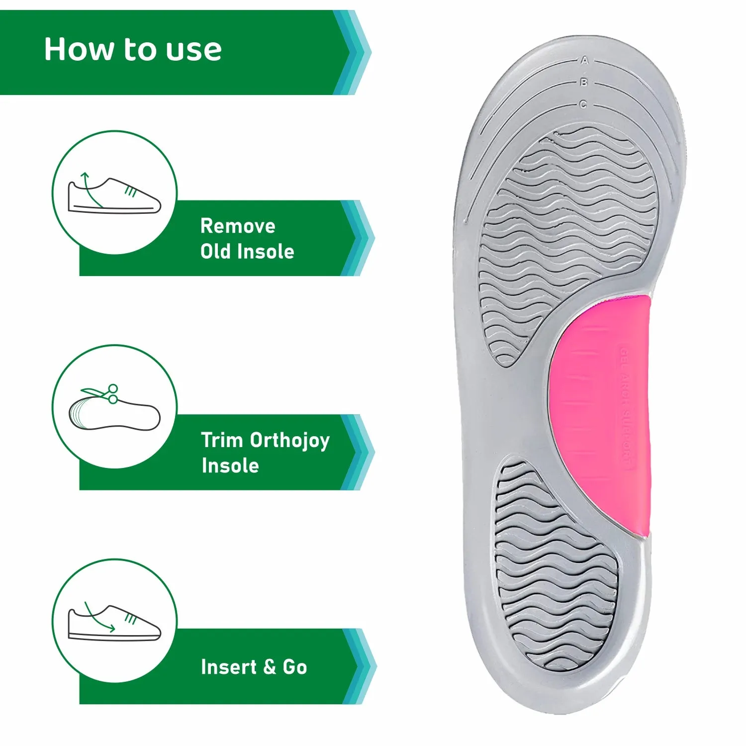 Ortho Joy Arch Support Gel Insoles for Walking, Sports