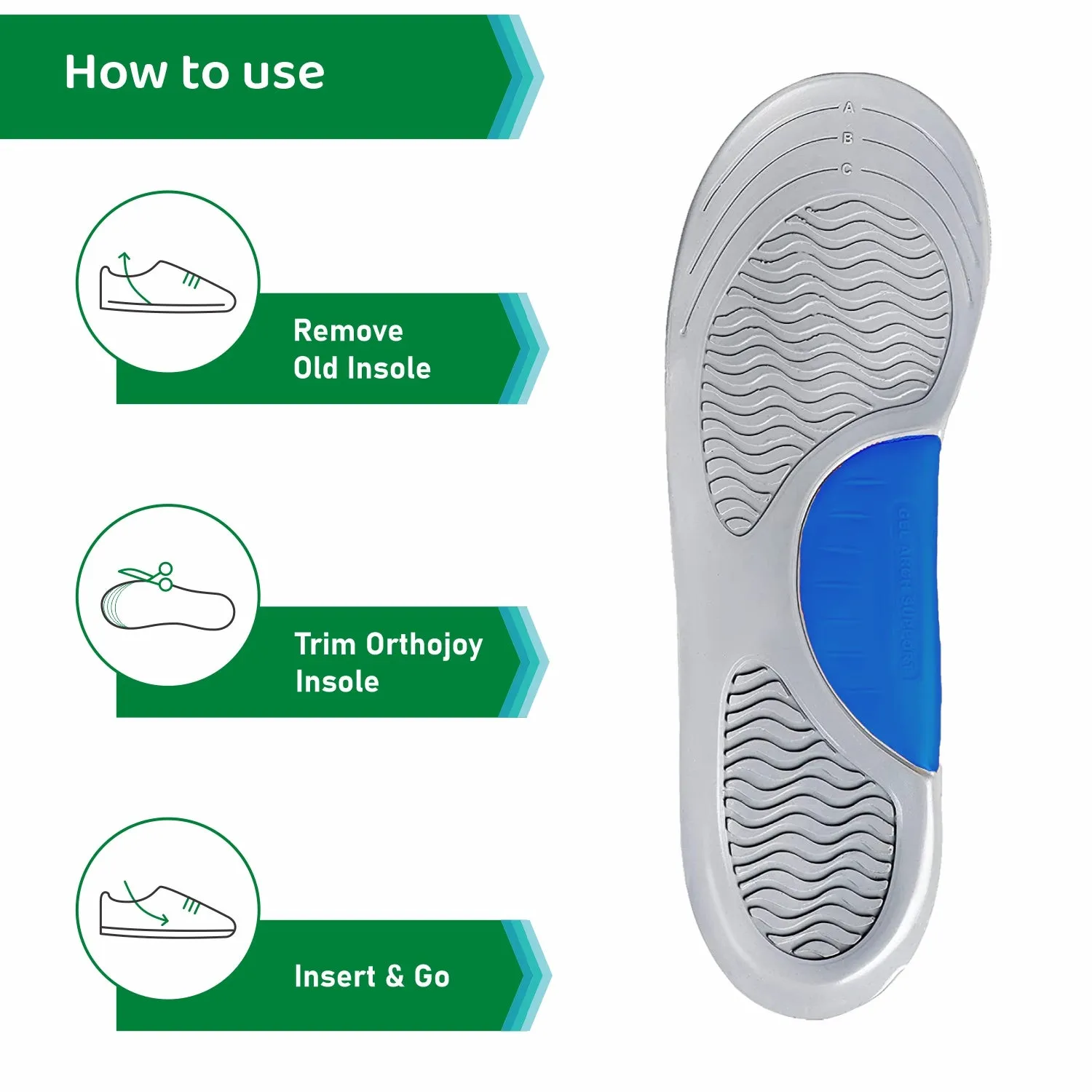 Ortho Joy Arch Support Gel Insoles for Walking, Sports