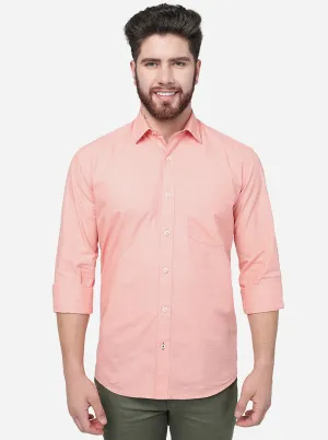 Peach  Solid Slim Fit Semi Casual Shirt | JadeBlue