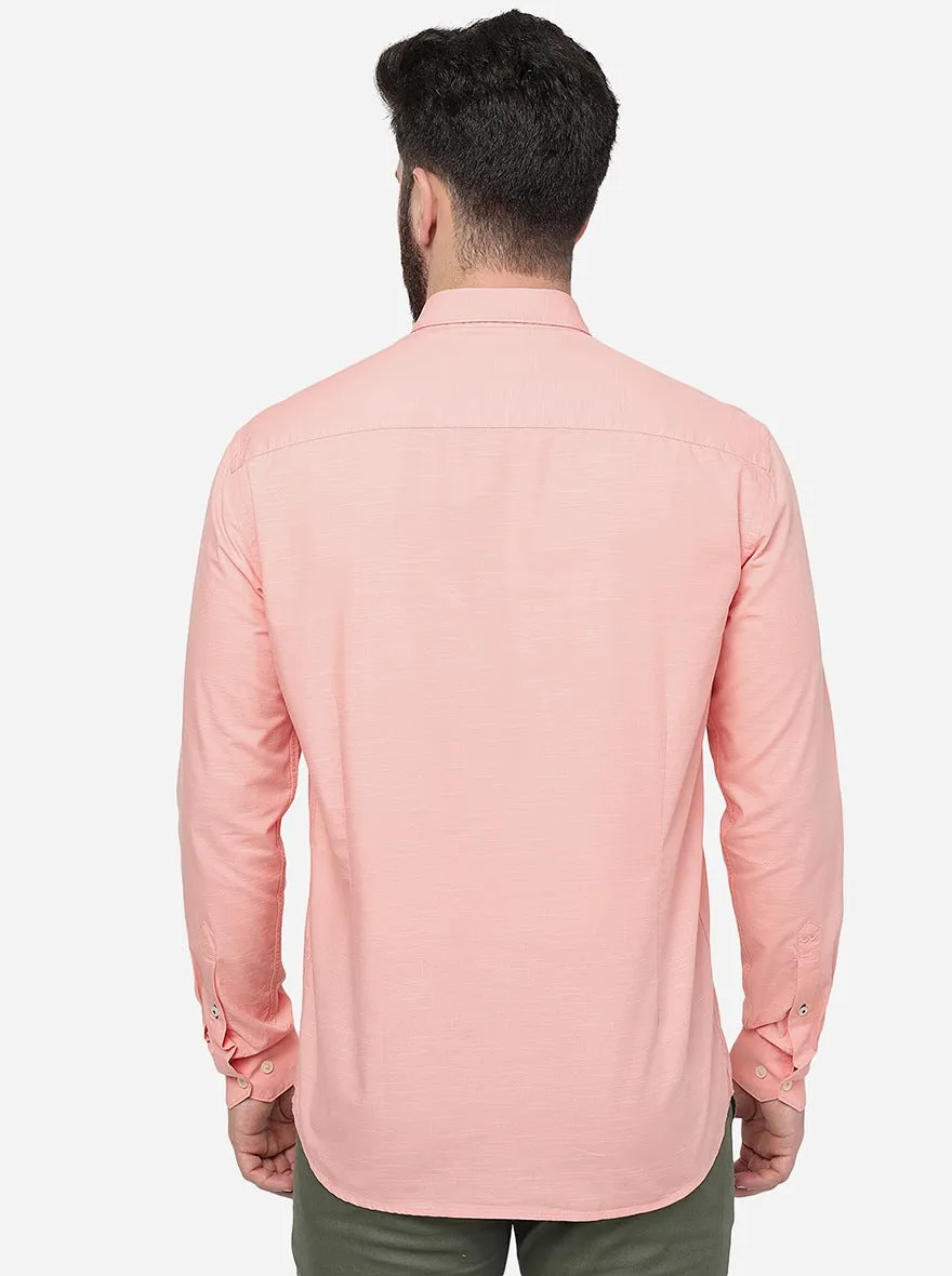 Peach  Solid Slim Fit Semi Casual Shirt | JadeBlue