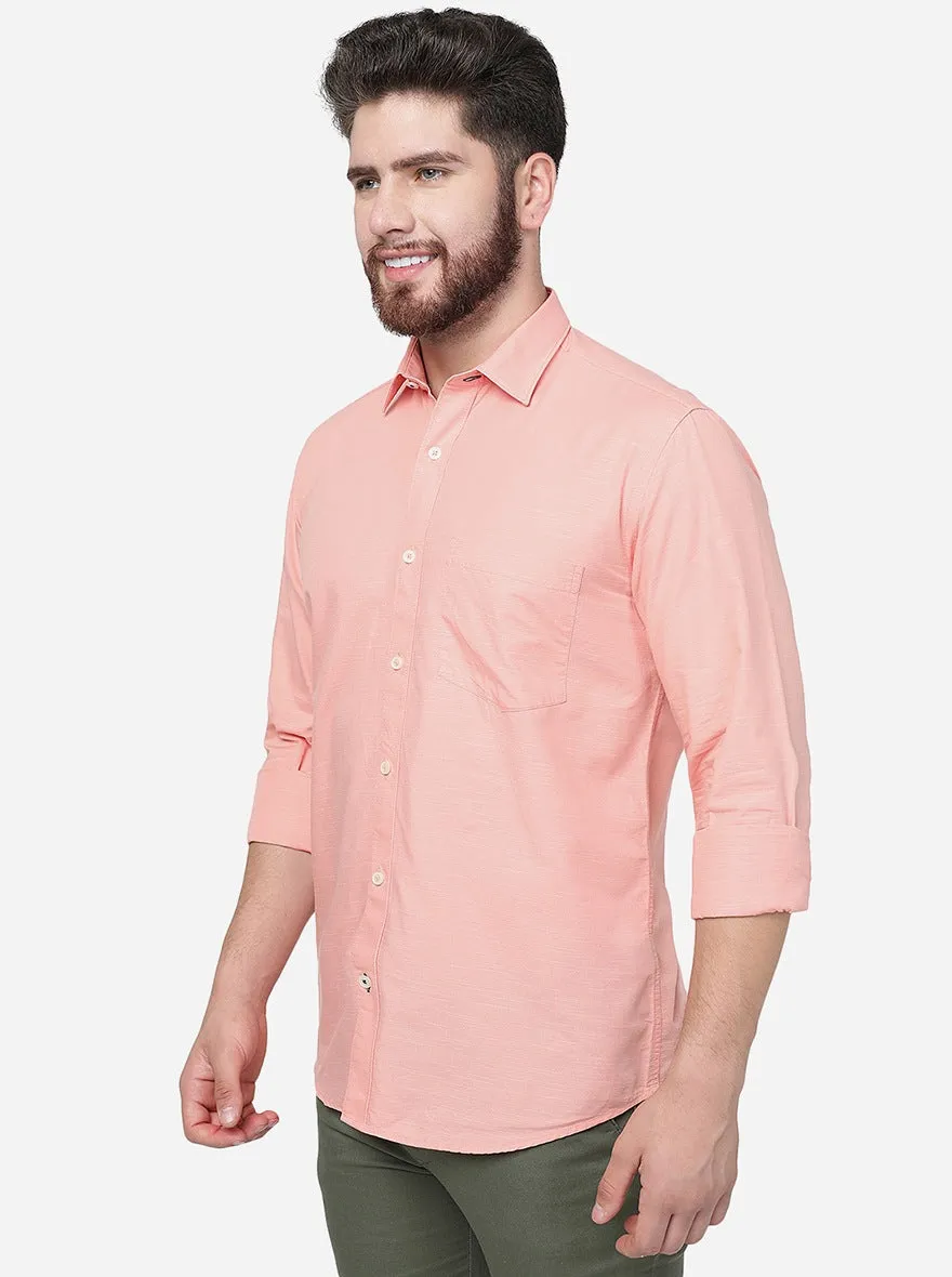 Peach  Solid Slim Fit Semi Casual Shirt | JadeBlue