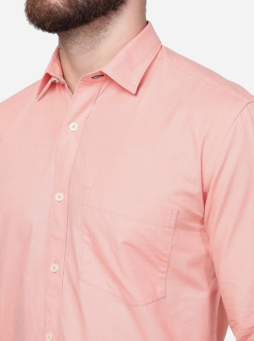 Peach  Solid Slim Fit Semi Casual Shirt | JadeBlue