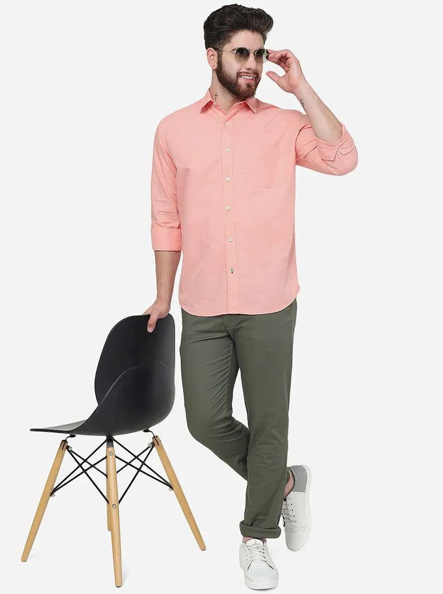 Peach  Solid Slim Fit Semi Casual Shirt | JadeBlue