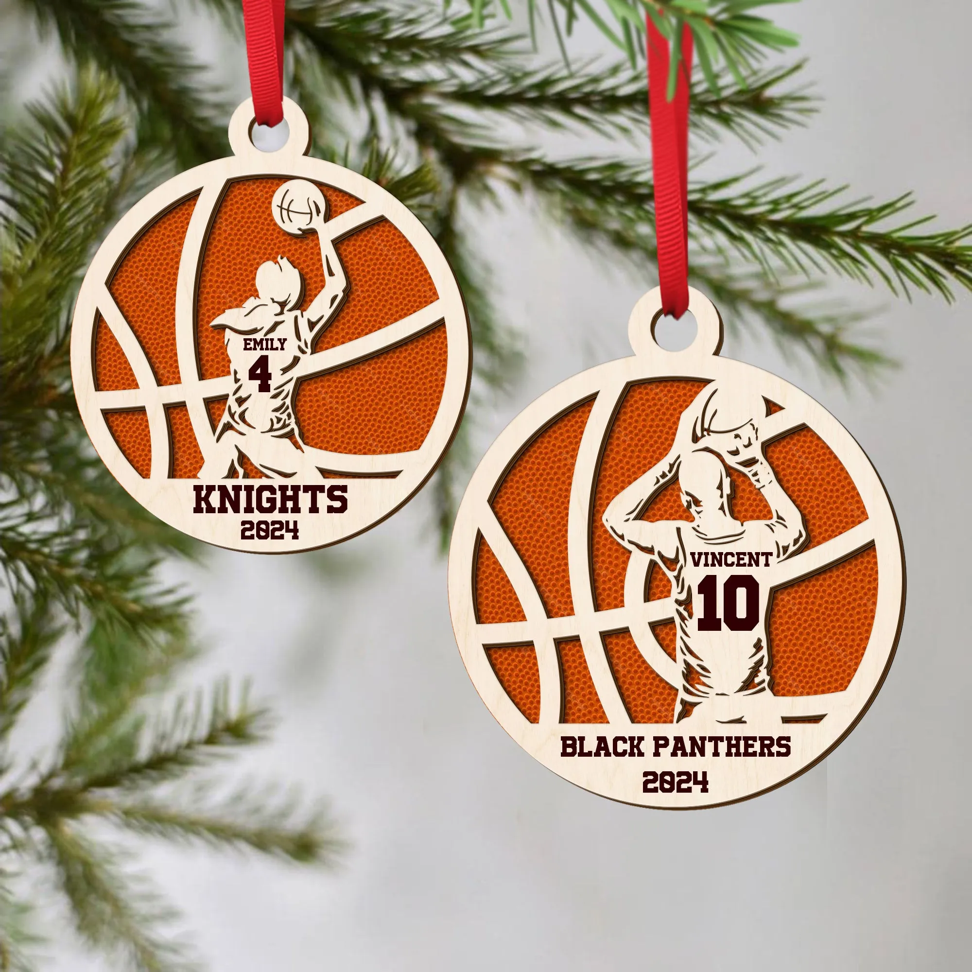 Personalized Basketball Ornament, Custom Basketball Wood Ornament 2 Layered CF432