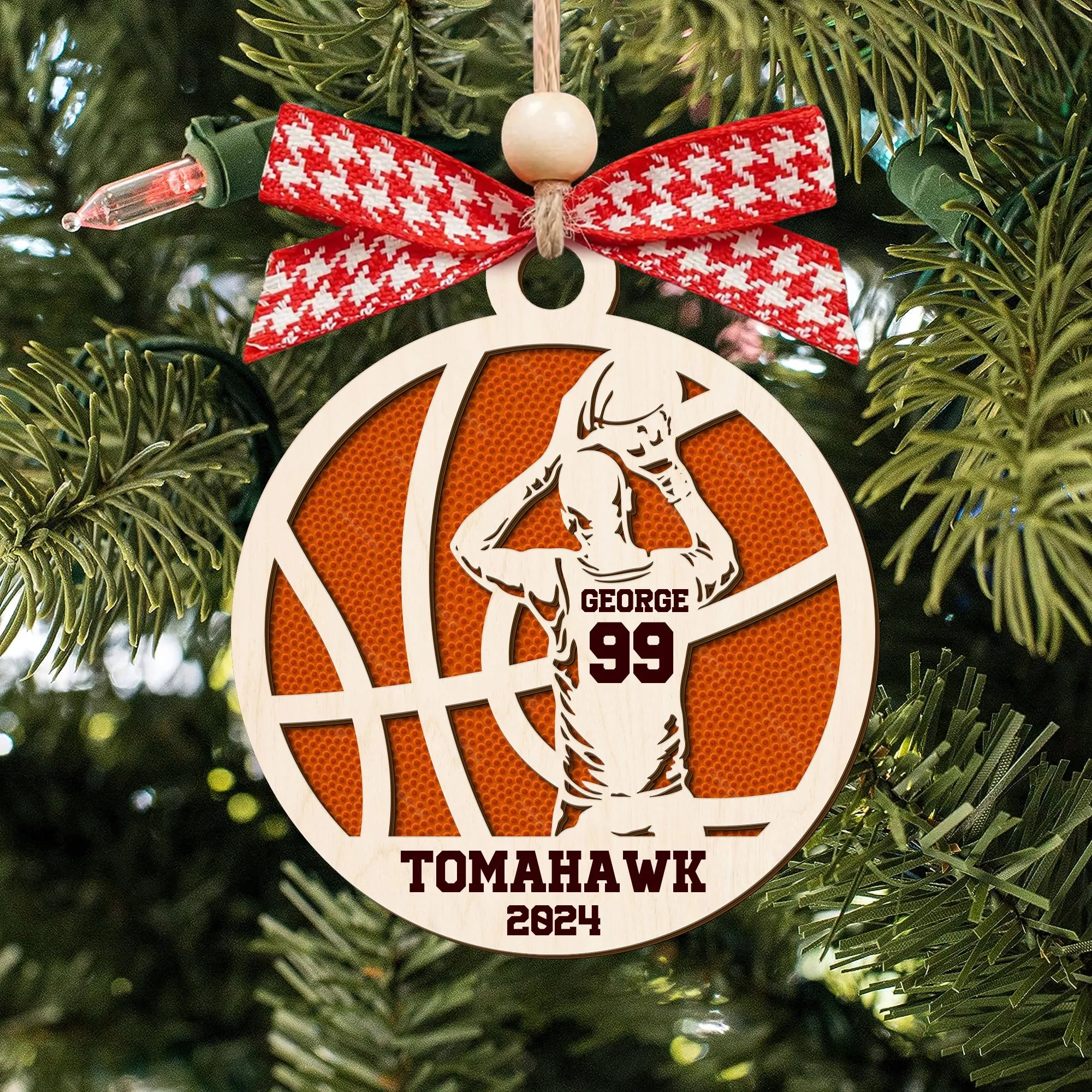 Personalized Basketball Ornament, Custom Basketball Wood Ornament 2 Layered CF432