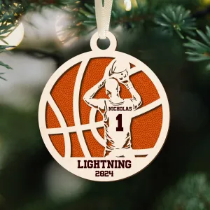 Personalized Basketball Ornament, Custom Basketball Wood Ornament 2 Layered CF432