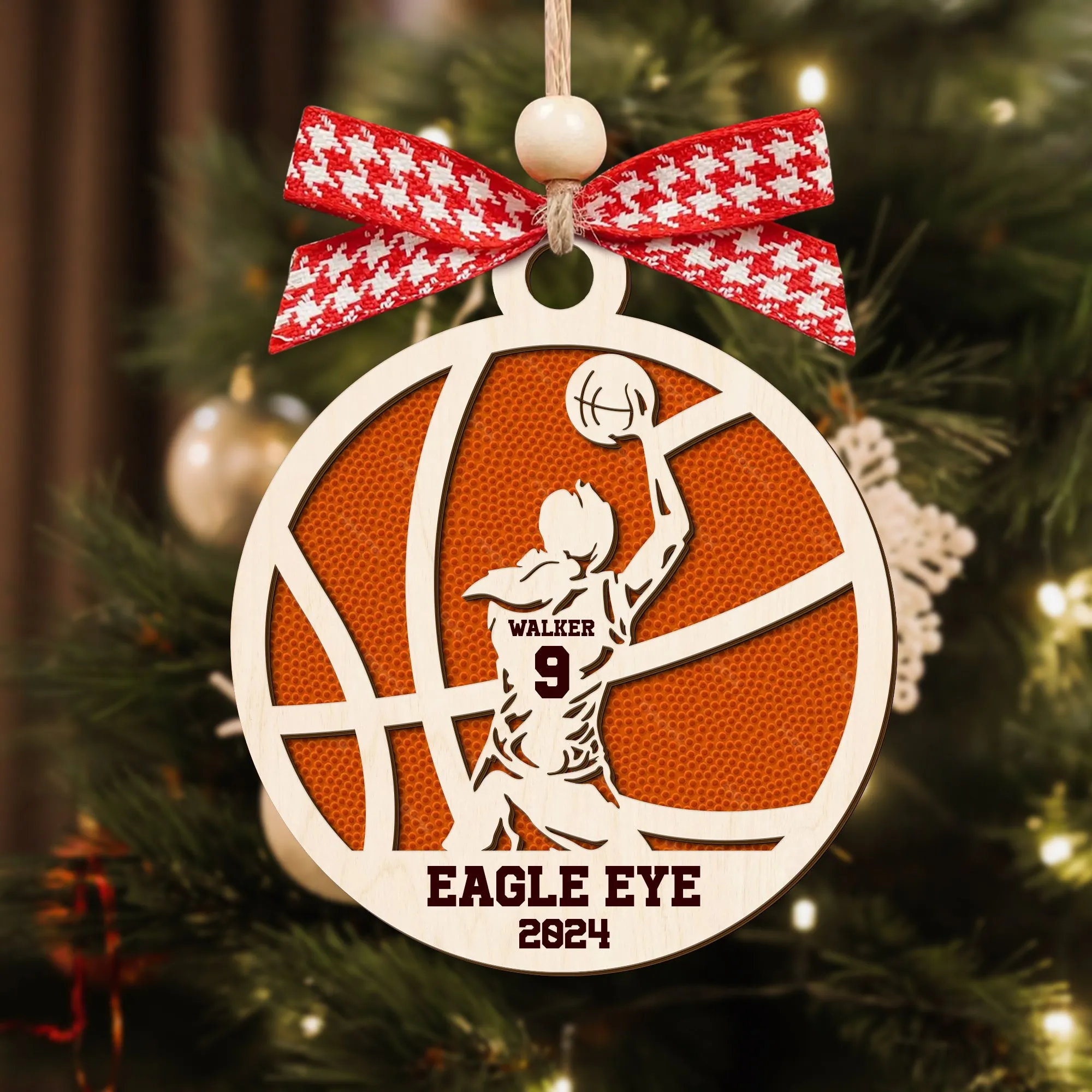 Personalized Basketball Ornament, Custom Basketball Wood Ornament 2 Layered CF432