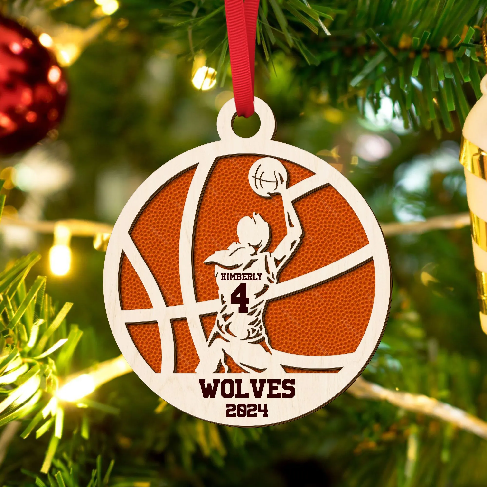 Personalized Basketball Ornament, Custom Basketball Wood Ornament 2 Layered CF432