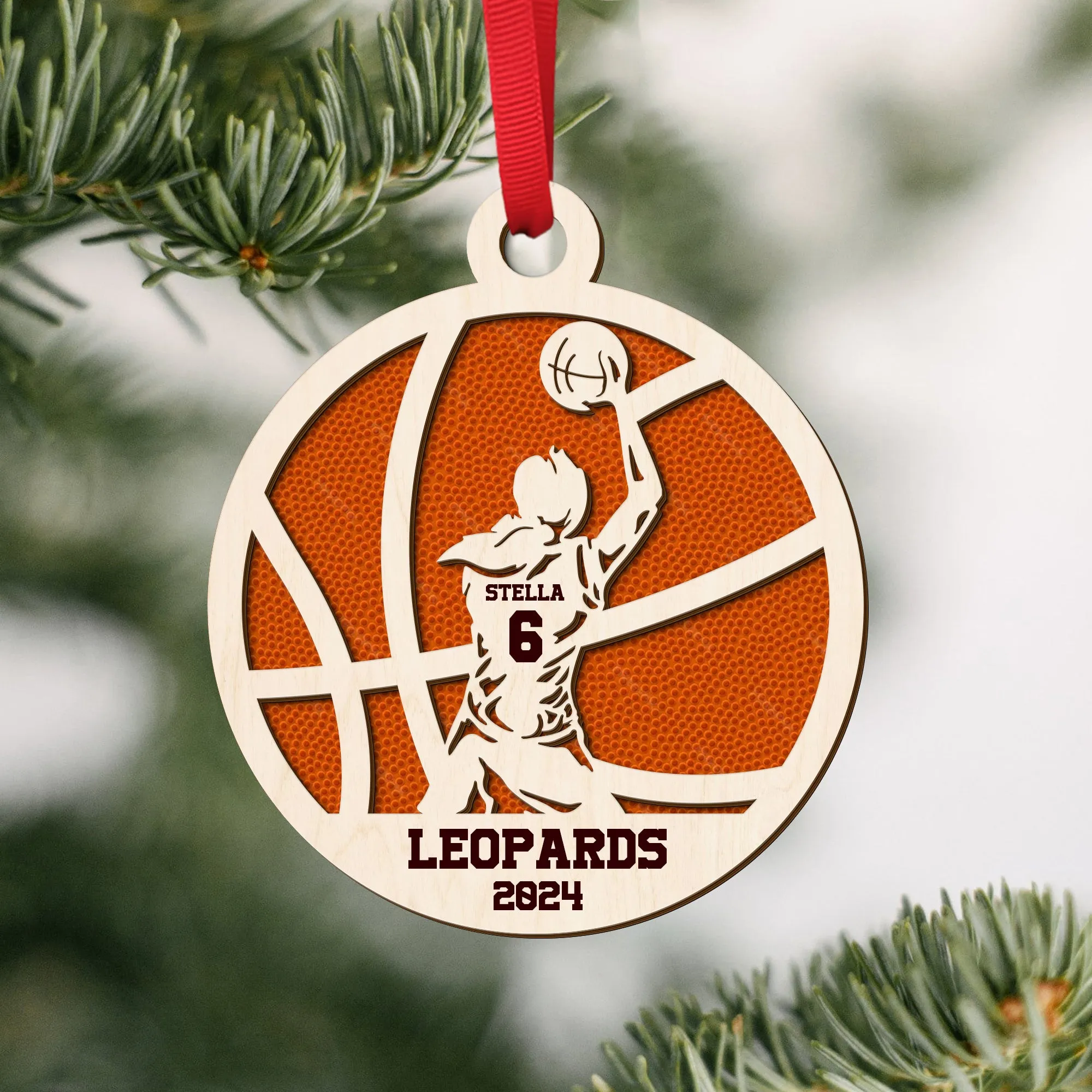 Personalized Basketball Ornament, Custom Basketball Wood Ornament 2 Layered CF432