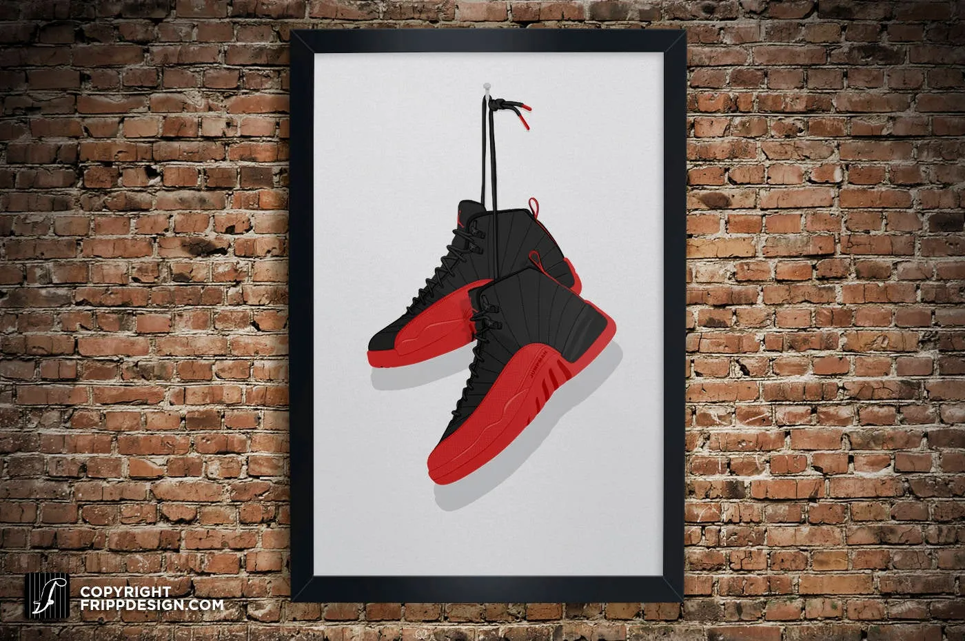 Retro G.O.A.T "12" Vintage Hanging Kicks Illustration - Sneaker Wall Art