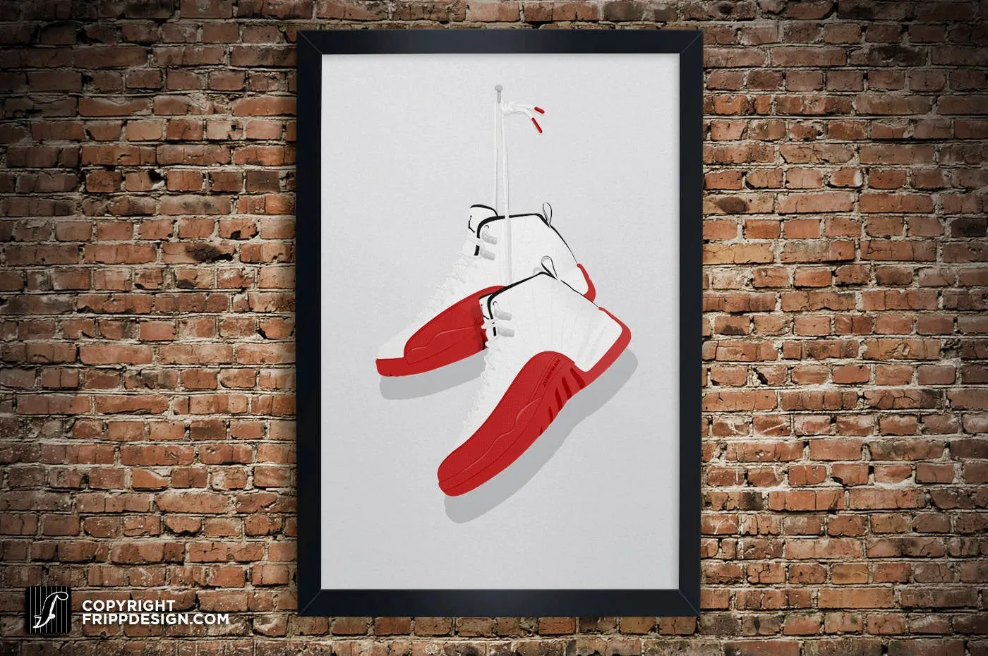 Retro G.O.A.T "12" Vintage Hanging Kicks Illustration - Sneaker Wall Art