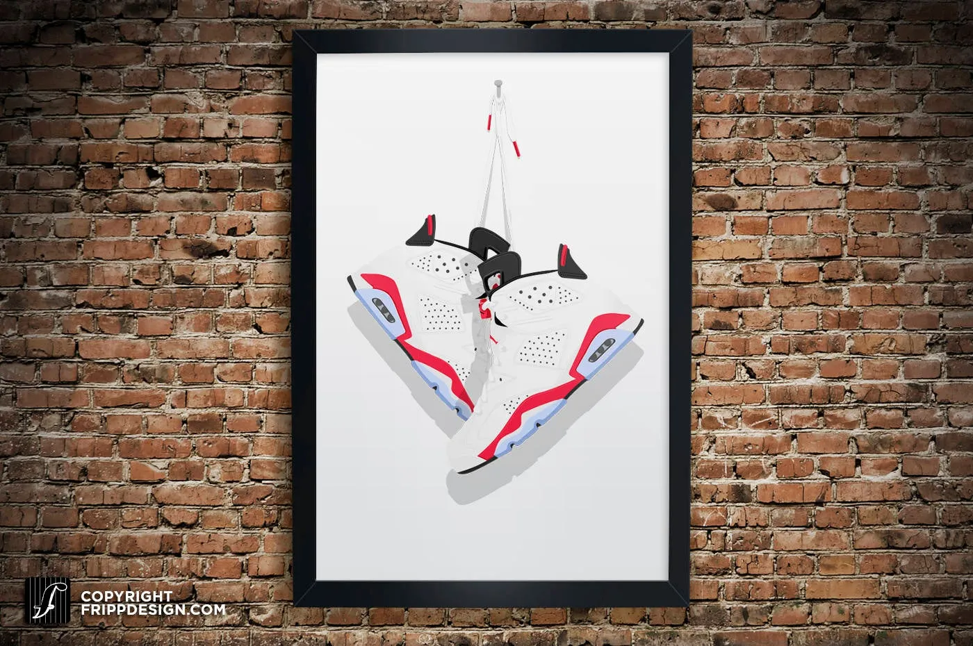 Retro G.O.A.T "6" Vintage Hanging Kicks Illustration - Sneaker Wall Art