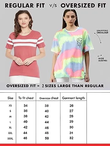 RodZen Oversized Cotton Blend All Over Printed Loose Fit T-Shirt for Women/Girls (RZW01SANGI-2XL_Multicolored_2XL)