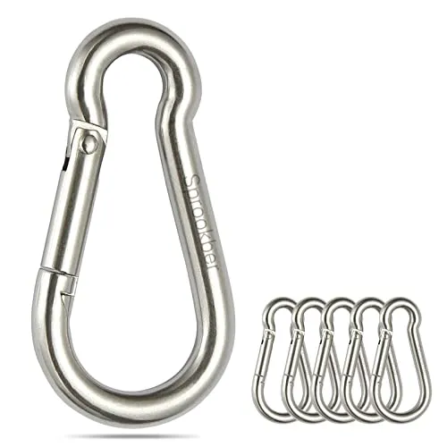 sprookber Stainless Steel Spring Snap Hook Carabiner - 304 Stainless Steel Caribeener Clips, Set of 6