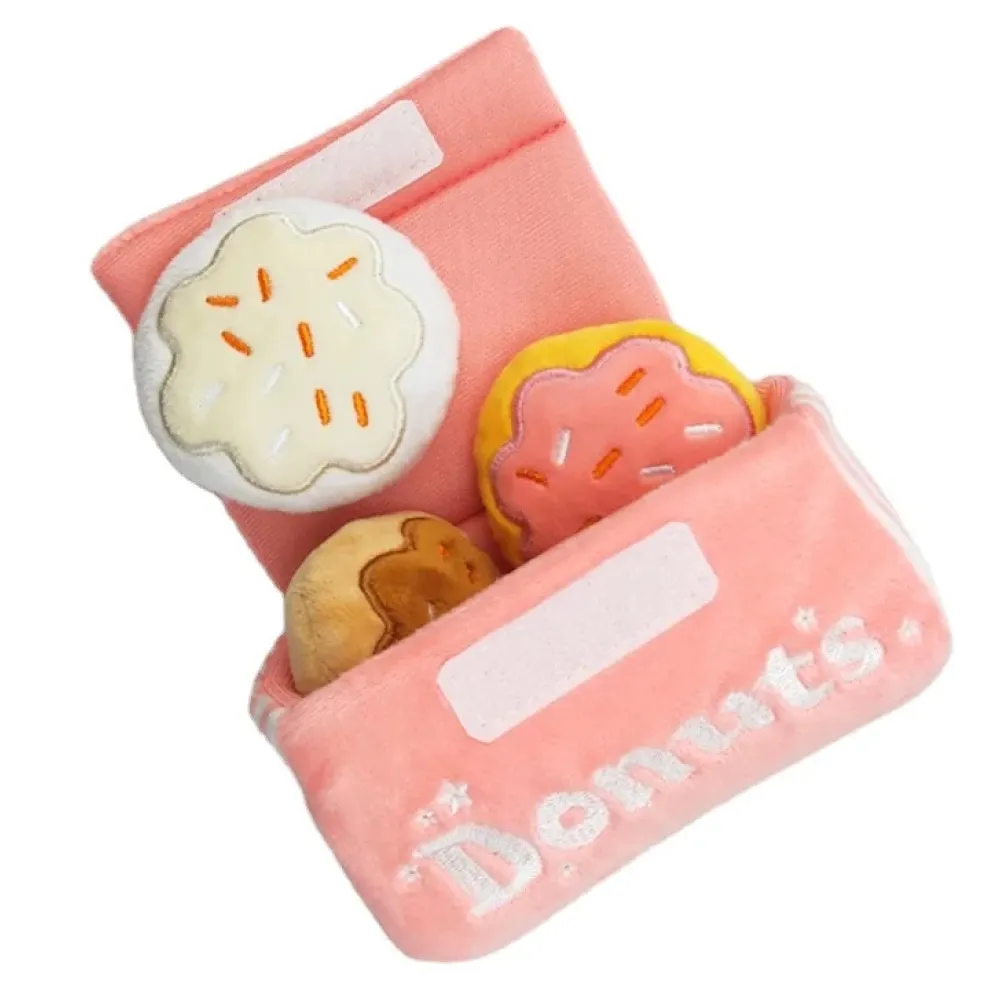 Talking Dog Club Donut Box with 3 Detachable Donut Interactive Plush Toy for Dogs (Pink)