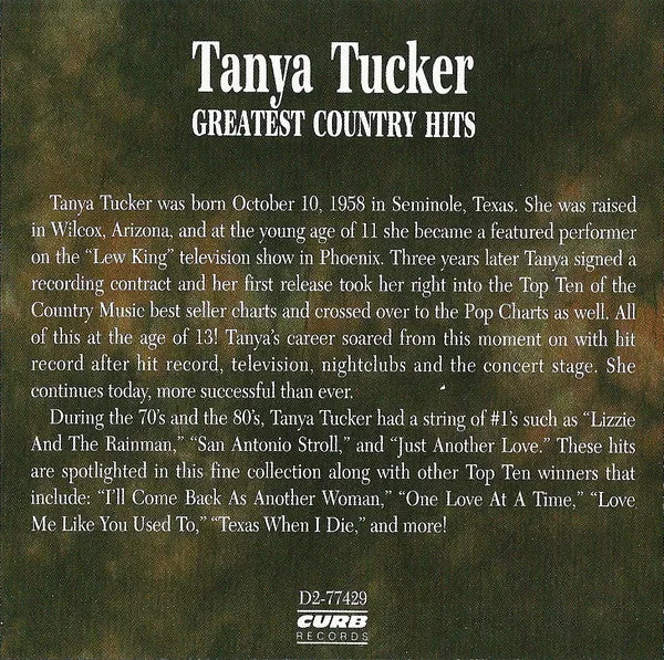 Tanya Tucker - Greatest Country Hits (CD, Comp) (VG )