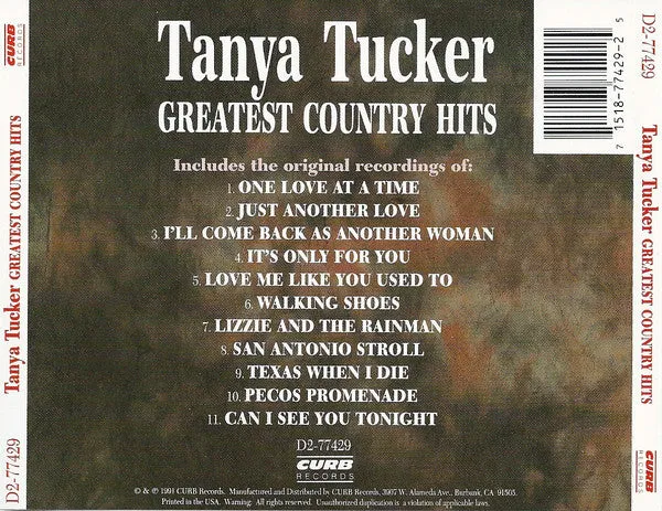 Tanya Tucker - Greatest Country Hits (CD, Comp) (VG )