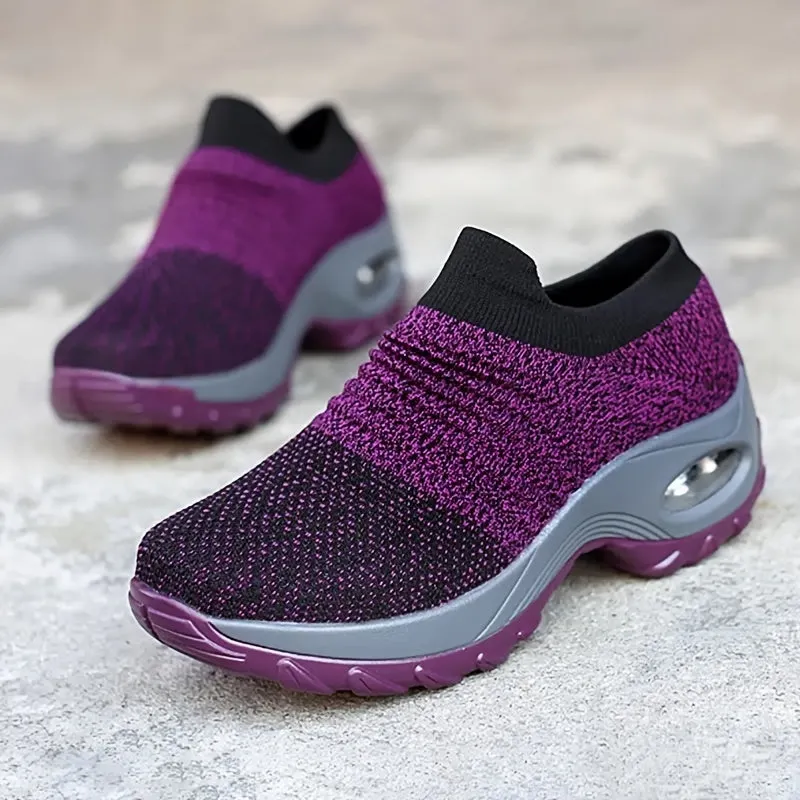 Ultra-Comfortable Women's Slip-On Sneakers - Breathable, Lightweight, Air Cushion Sole, Knit Upper, Easy Walking Shoes for Casual Outings, Travel, and Fitness Activities