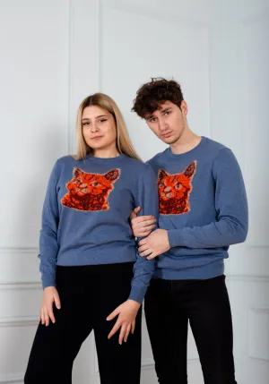 Unisex Blue jeans sweater Cat