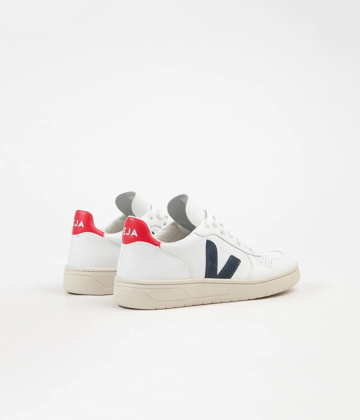 Veja Womens V-10 Leather Shoes - Extra White / Nautico / Pekin