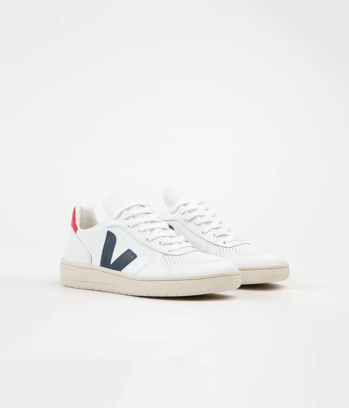 Veja Womens V-10 Leather Shoes - Extra White / Nautico / Pekin