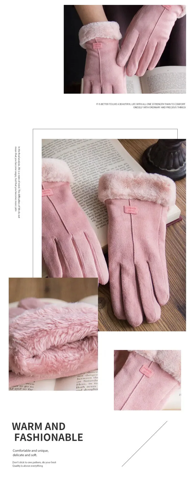 Warm Furry Winter Gloves for Women – Touchscreen Mittens, Full Finger Fit