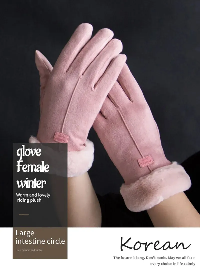 Warm Furry Winter Gloves for Women – Touchscreen Mittens, Full Finger Fit