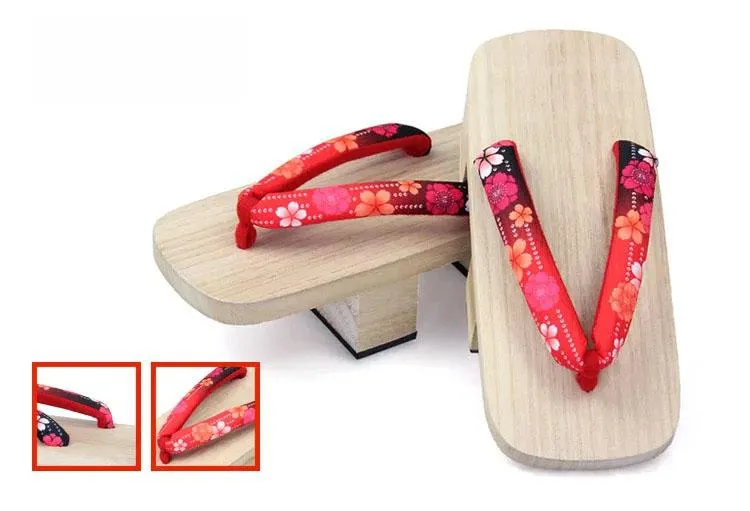 Women Two Teeth Geta Wooden Sandals [Gradient Red Sakura]