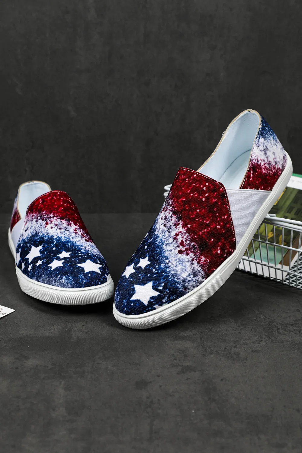 Womens USA Flag Patriotic Sneakers Casual Loafers Slip On Shoes