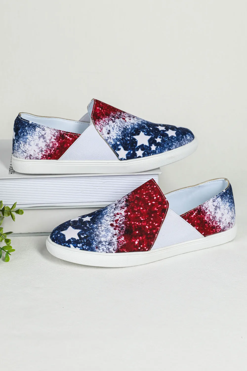 Womens USA Flag Patriotic Sneakers Casual Loafers Slip On Shoes