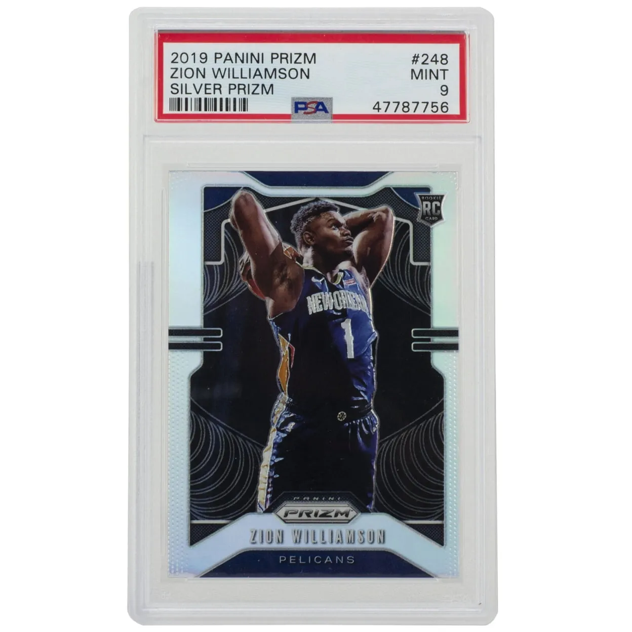 Zion Williamson 2019 Panini Prizm #248 Pelicans Silver Prizm Card PSA Mint 9