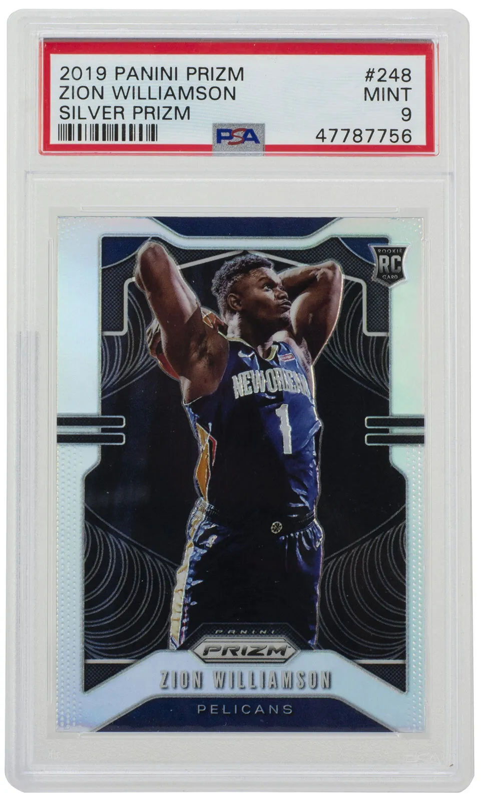 Zion Williamson 2019 Panini Prizm #248 Pelicans Silver Prizm Card PSA Mint 9